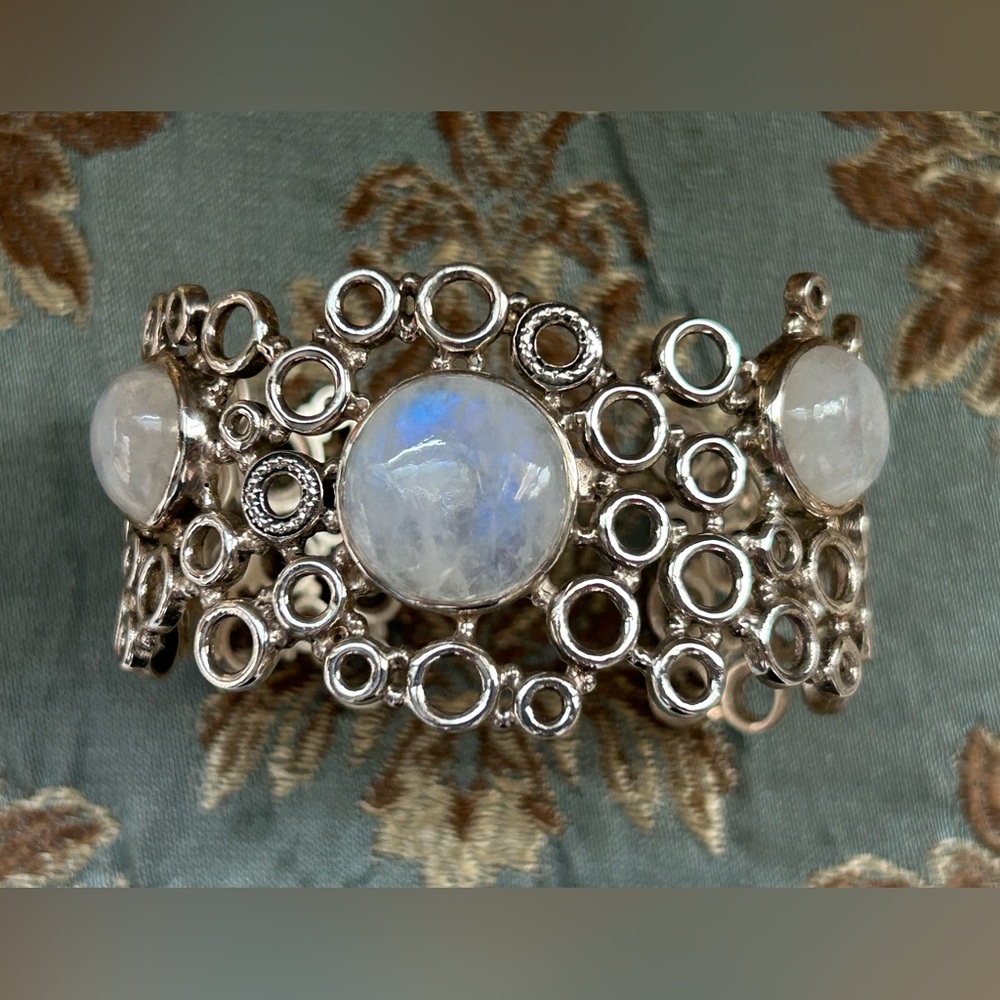 Rainbow moonstone sterling cuff bracelet